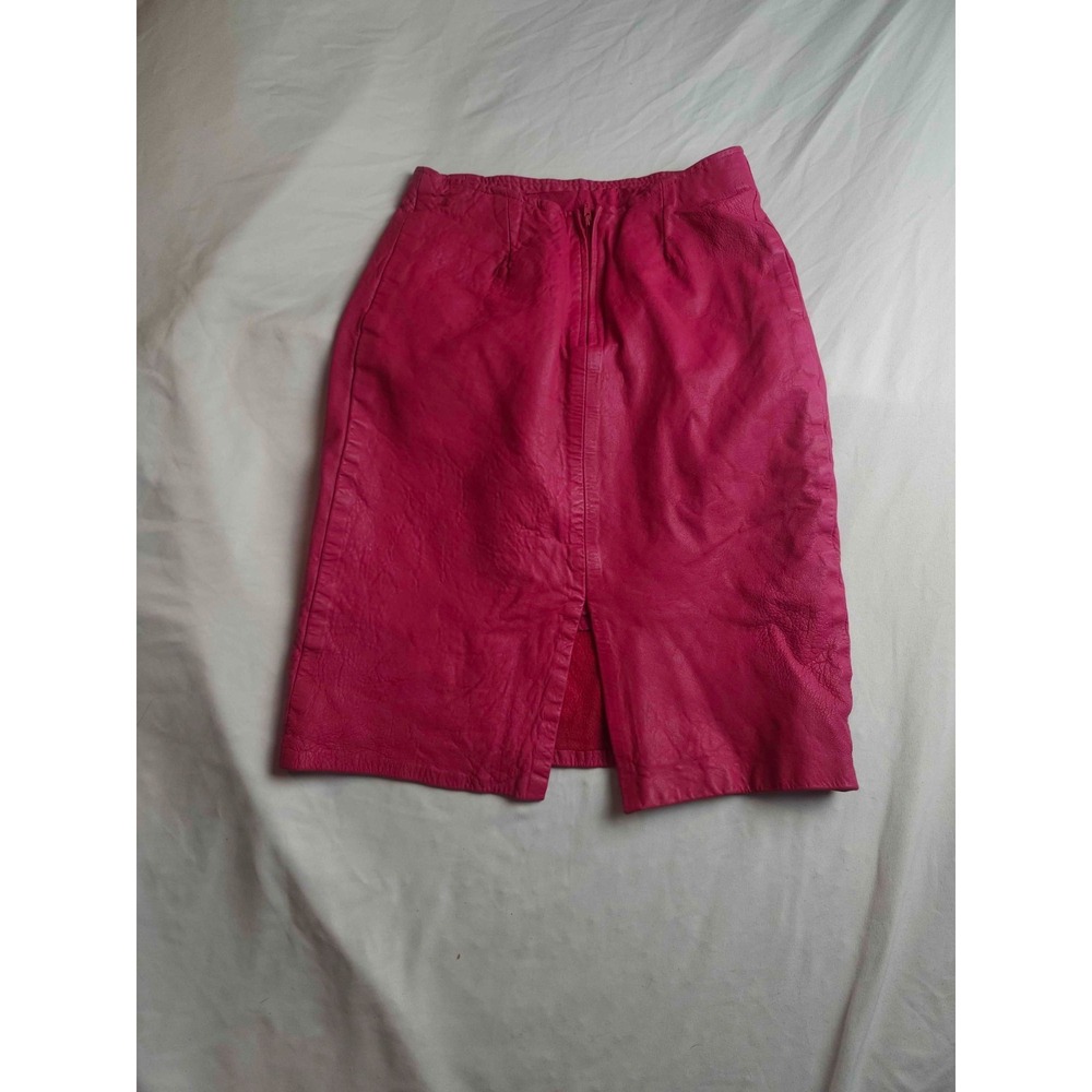 Vintage Hugo Buscati Pink Genuine Leather Skirt Womens Size 6 A-Line Knee Length - Picture 6 of 6